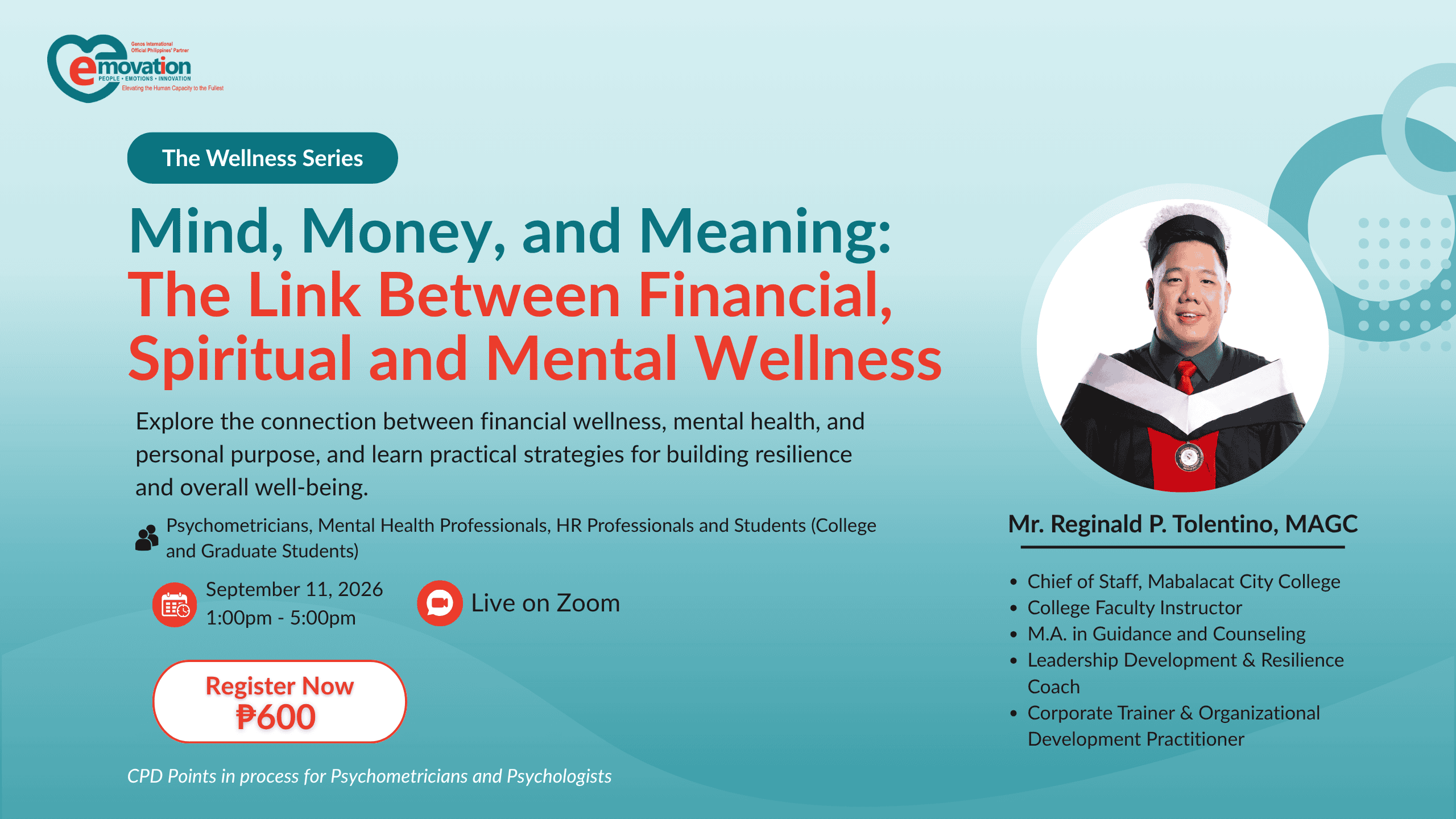 Wellness Series – Mind Money and Meaning (September 2026)